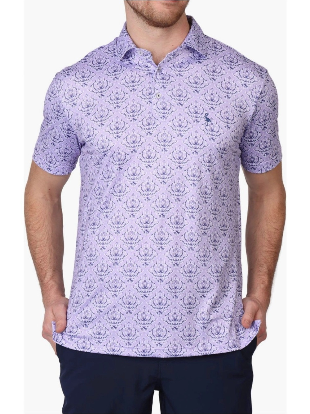 TailorByrd Lavender & Navy Damask Print Performance Polo Men’s Size L.